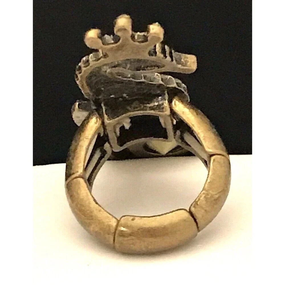 Seahorse Stretch Ring Antique Bronze Tone Clear Crystal Accents - 5W